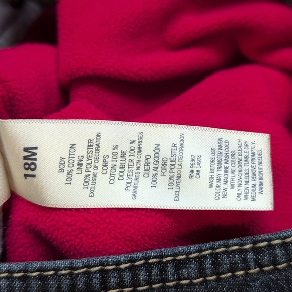 oshkosh b'gosh fleece lined dark wash denim vestbak overalls 18 months baby boy - Picture 3 of 8